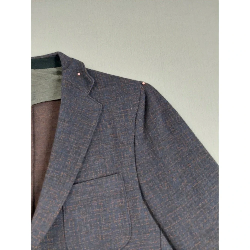 Samuelsohn Men Blazer Jacket 44R Blue Herringbone 100% Wool Single Breasted Work